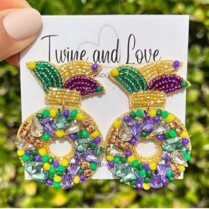 Mardi Gras King Cake Beaded Earrings